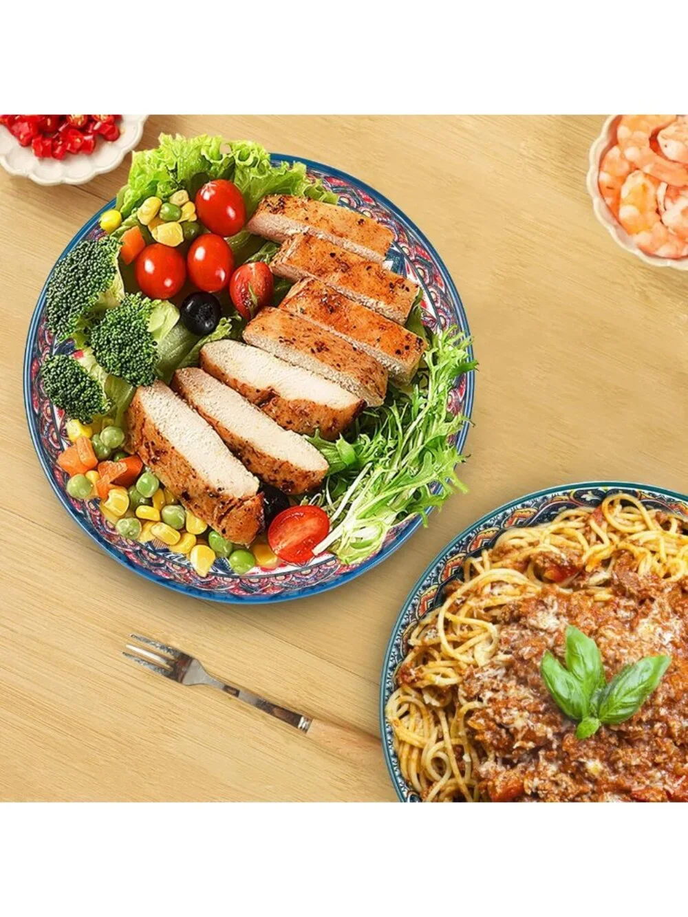 Large Bohemian Serving Bowls - 75 Oz Porcelain Dishes for Soup, Salad, Pasta